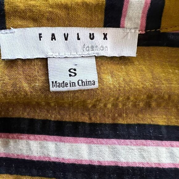Favlux Fashion Blouse Tops Striped Mustard Size S - Picture 5 of 7